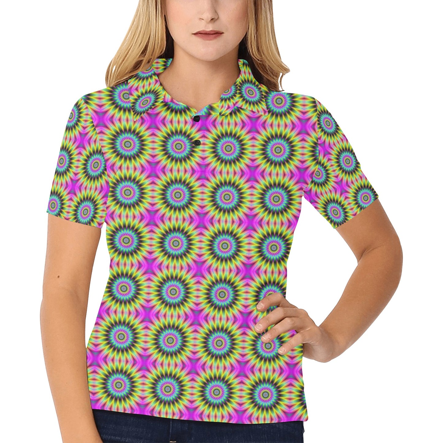Optical illusion Flower Rainbow Style Women's Polo Shirt