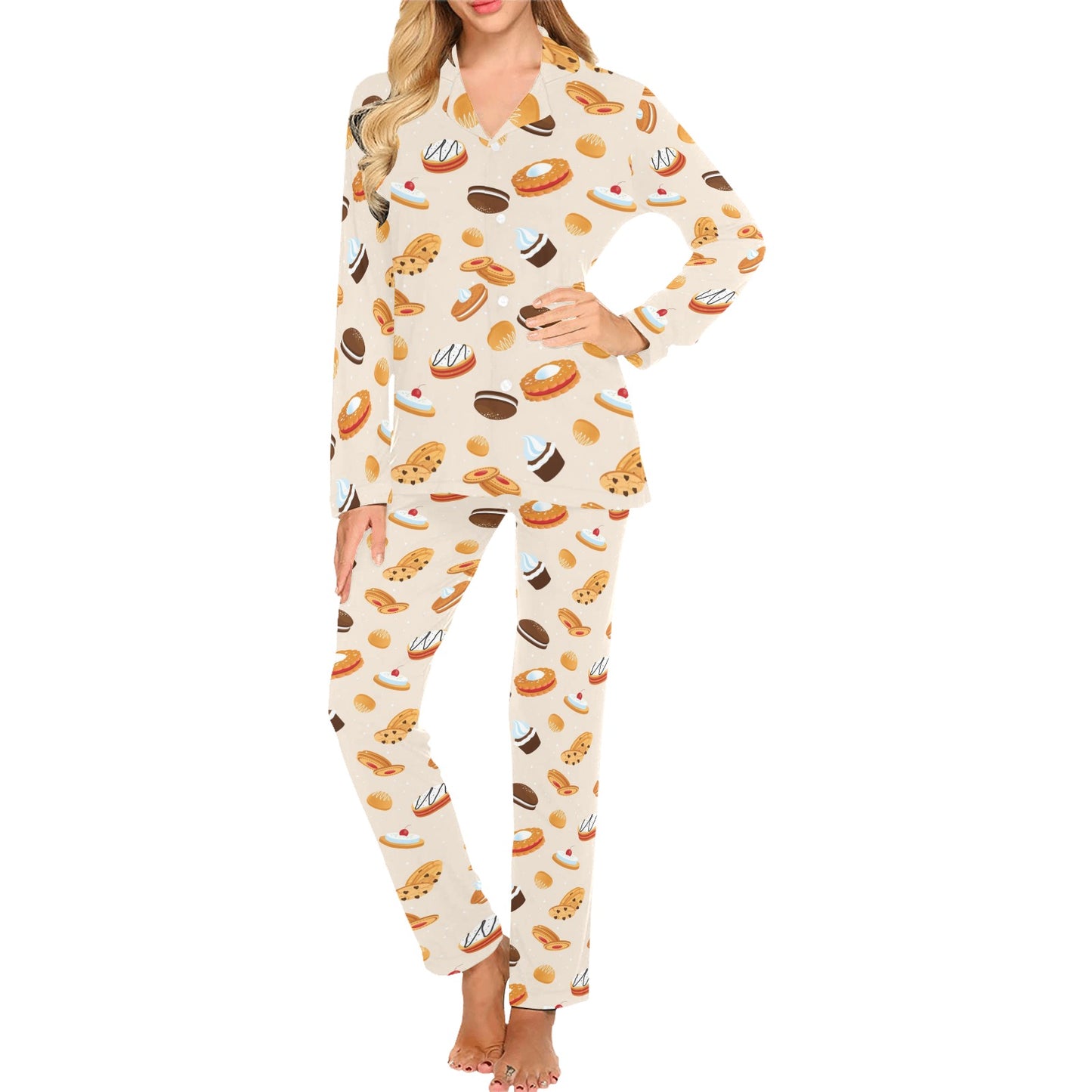 Biscuit Pattern Print Design 01 Women's Long Pajama Set