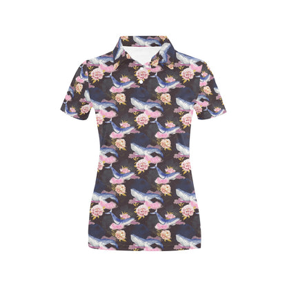 Blue Whale Print Design LKS401 Women's Polo Shirt