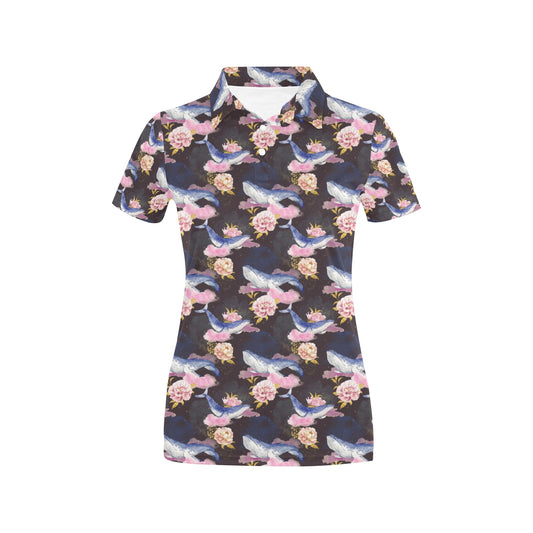 Blue Whale Print Design LKS401 Women's Polo Shirt