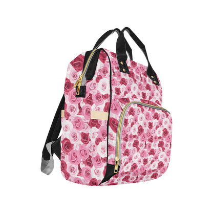 Pink Red Rose Pattern Print Diaper Bag Backpack