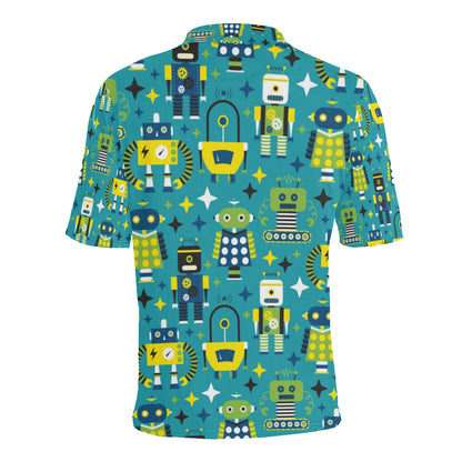 Robot Pattern Print Design A02 Men Polo Shirt