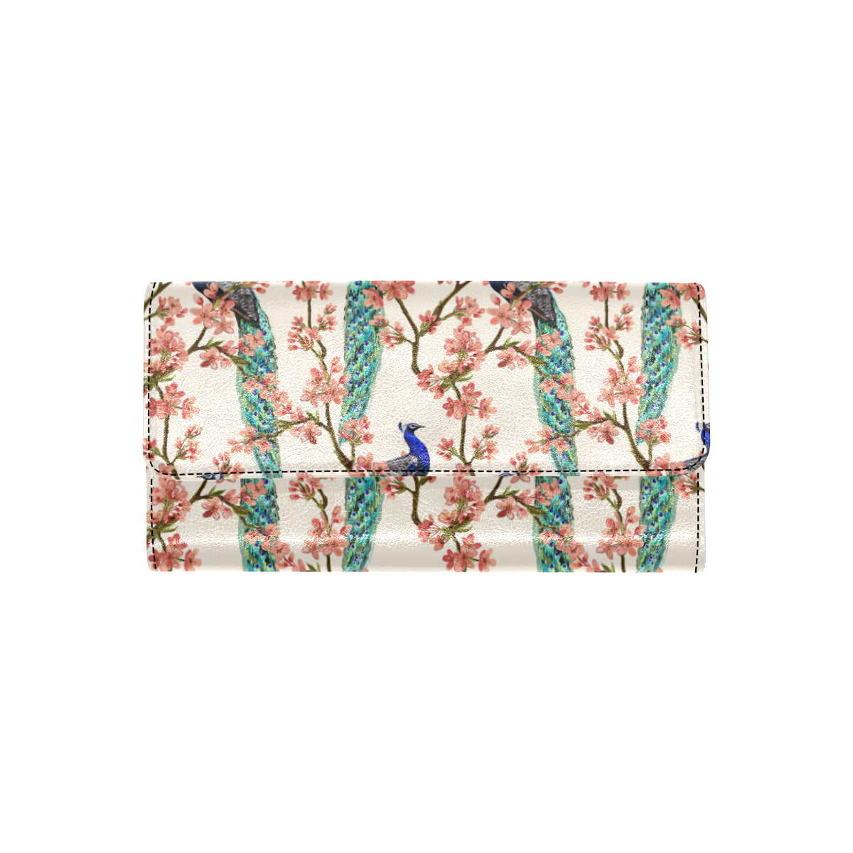 Cherry Blossom Peacock Women's Trifold Wallet