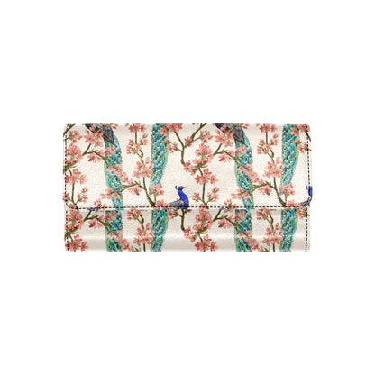 Cherry Blossom Peacock Women's Trifold Wallet