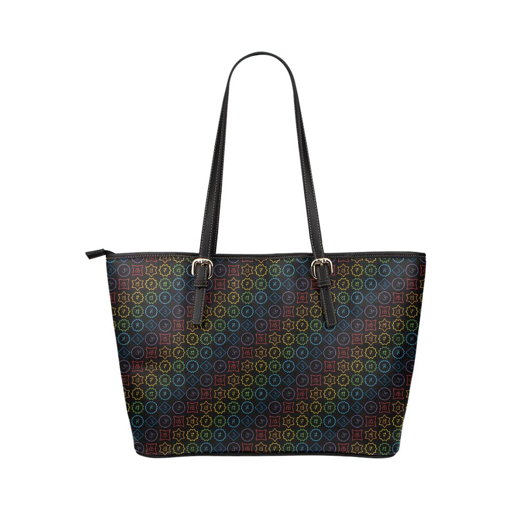 Chakra Colorful Symbol Pattern Leather Tote Bag