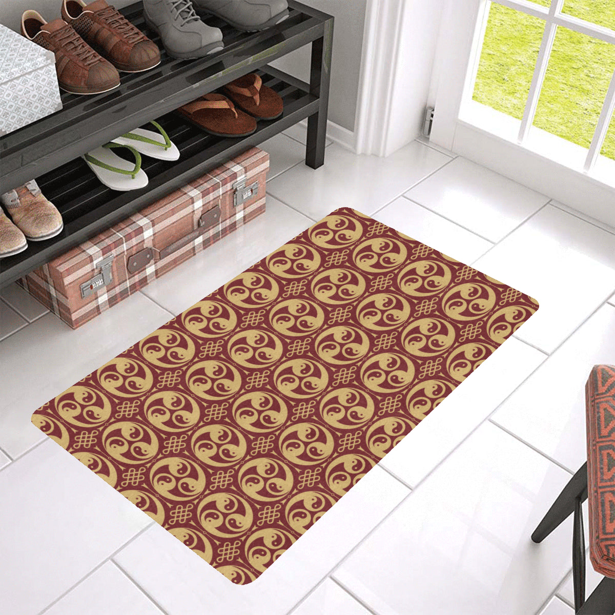 Yin Yang Style Pattern Design Print Rubber Doormat