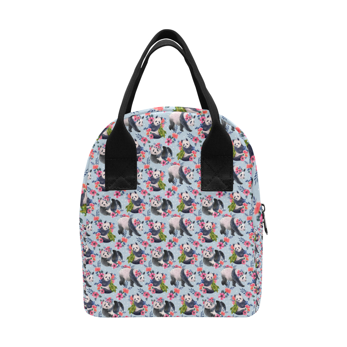 Panda Bear Flower Design Themed Print Insulated Lunch Bag
