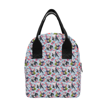 Panda Bear Flower Design Themed Print Insulated Lunch Bag