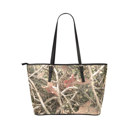 Camouflage Realistic Tree Authumn Print Leather Tote Bag