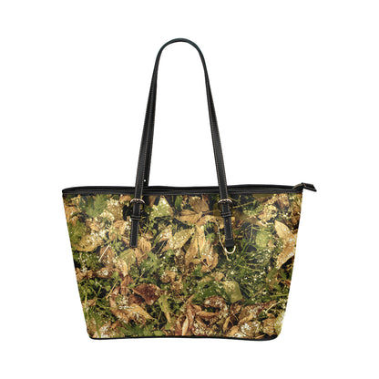 Camo Realistic Tree Forest Texture Print Leather Tote Bag