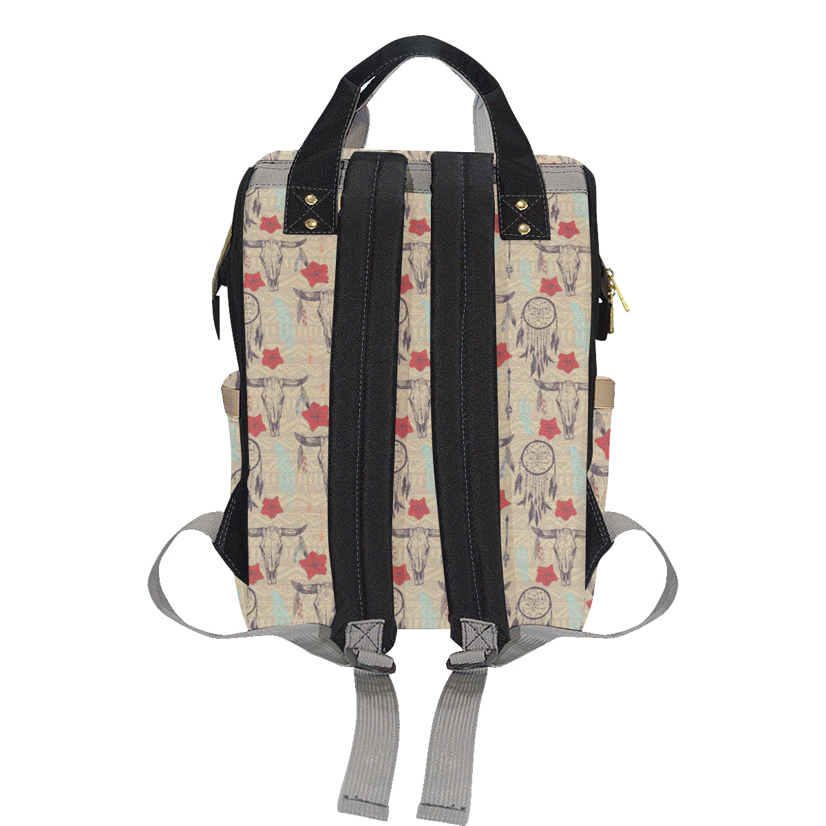 Native Buffalo Head Themed Design Print Diaper Bag Backpack