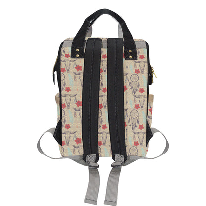 Native Buffalo Head Themed Design Print Diaper Bag Backpack