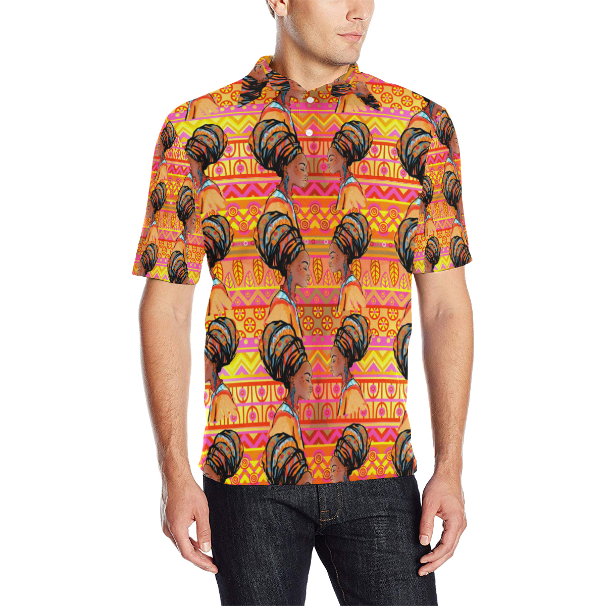 African Girl Aztec Men Polo Shirt
