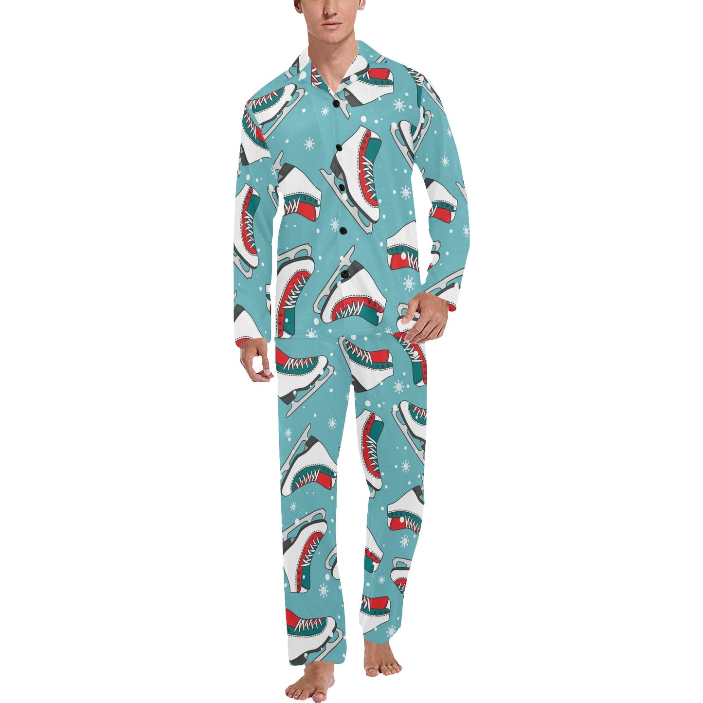 Ice Skate Pattern Print Design 03 Men's Long Pajama Set