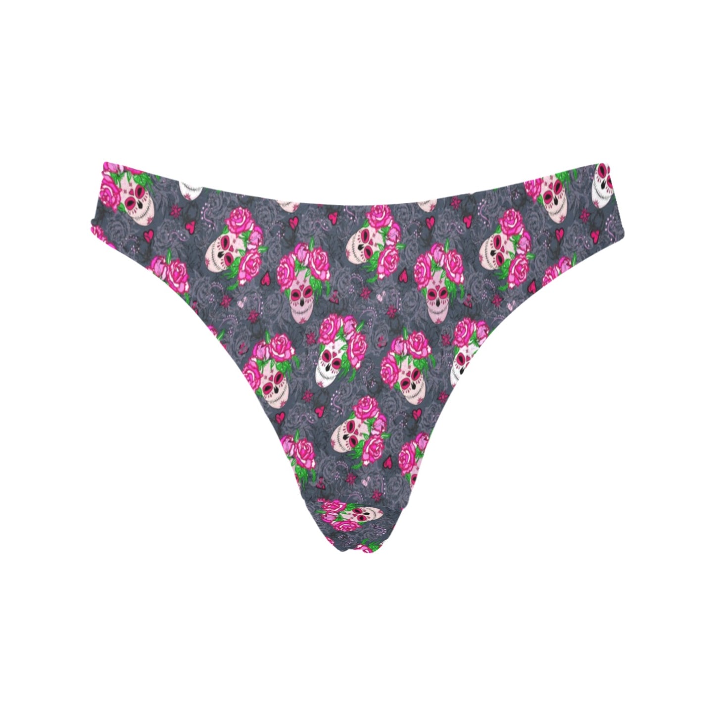 Sugar Skull Pink Rose Themed Print Women's Thongs