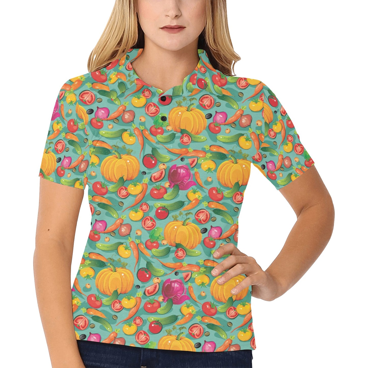 Vegan Colorful Themed Design Print Women's Polo Shirt