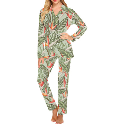Bird Of Paradise Pattern Print Design BOP08 Women's Long Pajama Set