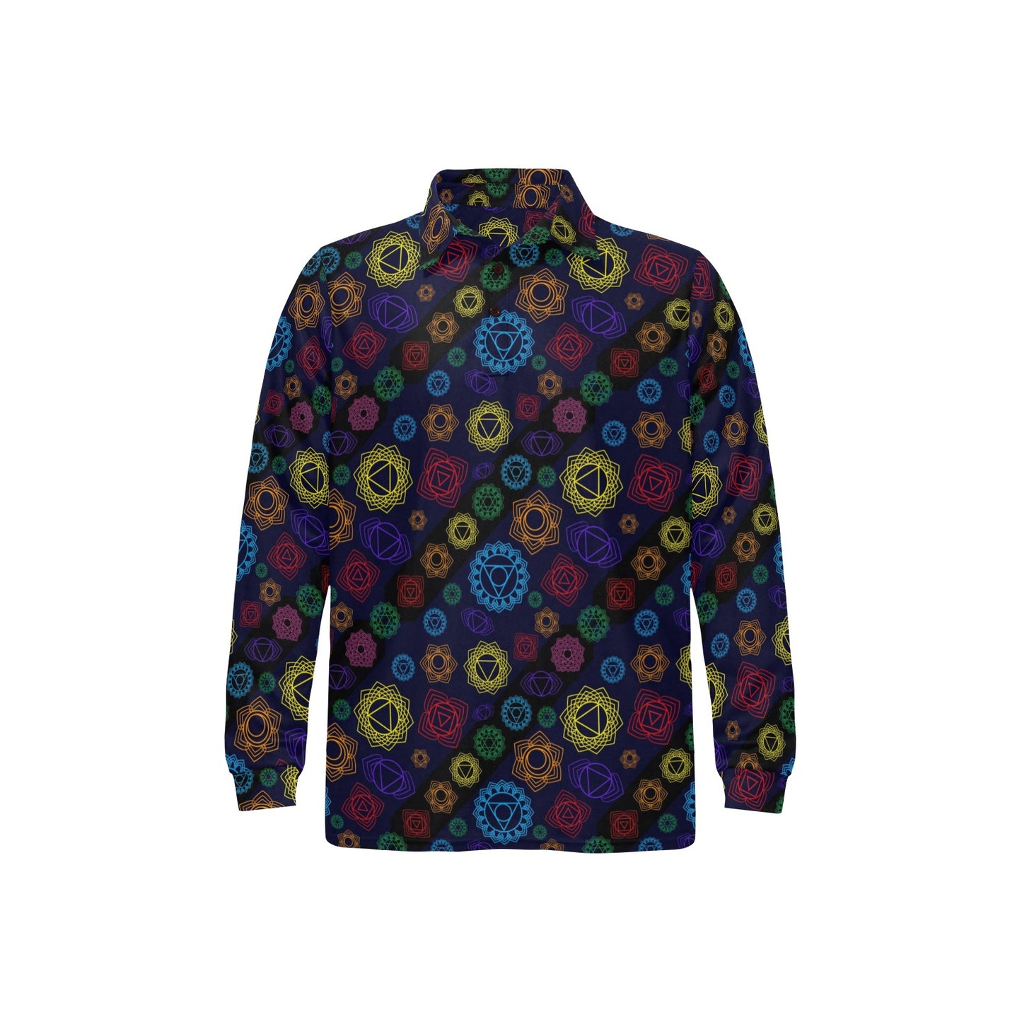 Chakra Colorful Print Pattern Long Sleeve Polo Shirt For Men's