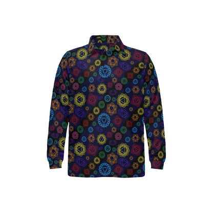 Chakra Colorful Print Pattern Long Sleeve Polo Shirt For Men's