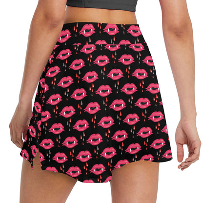 Vampire Lips Print Design LKS303 17" Golf & Pickleball Skort with Pockets