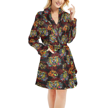 Tattoo Tiger Colorful Design Women's Fleece Robe