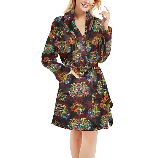 Tattoo Tiger Colorful Design Women's Fleece Robe