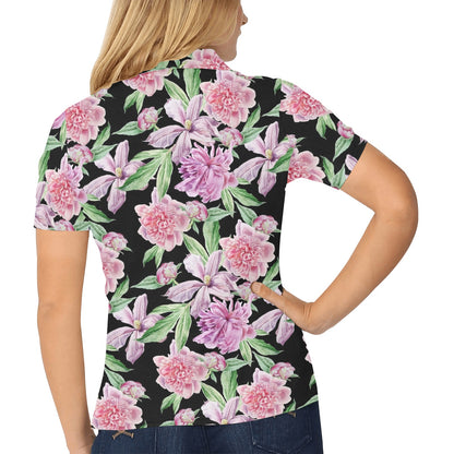 Peony Pattern Print Design PE08 Women's Polo Shirt