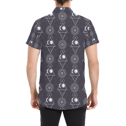 Sun Moon Print Design LKS309 Men Short Sleeve Button Up Shirt
