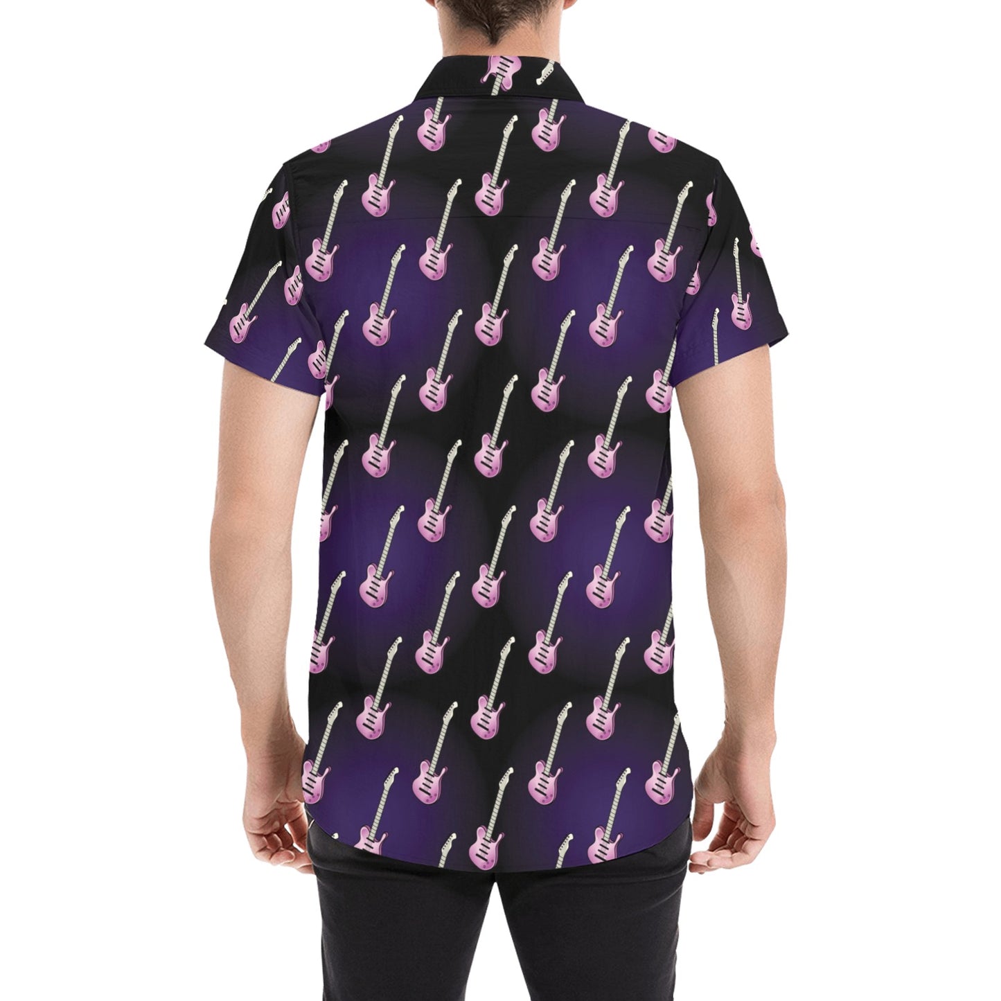 Electric Guitar Print Design LKS405 Men Short Sleeve Button Up Shirt