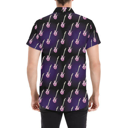 Electric Guitar Print Design LKS405 Men Short Sleeve Button Up Shirt