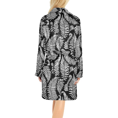 Fern Leave Black White Print Pattern Women's Fleece Robe