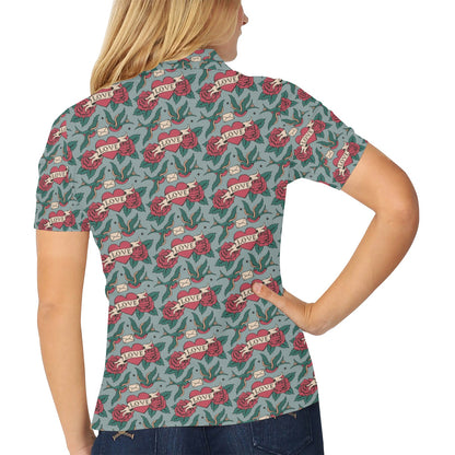 Tattoo Heart Print Design LKS301 Women's Polo Shirt