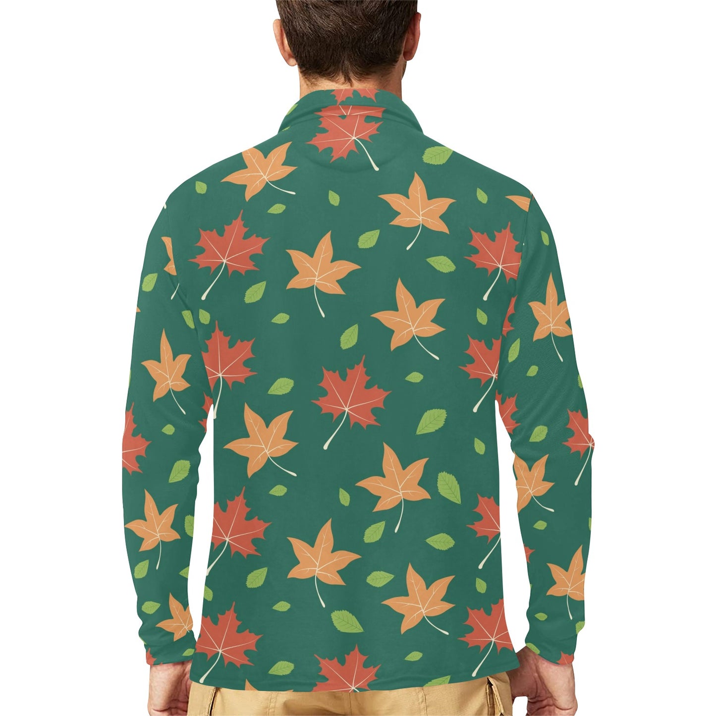 Maple Leaf Pattern Print Design 04 Long Sleeve Polo Shirt For Men's