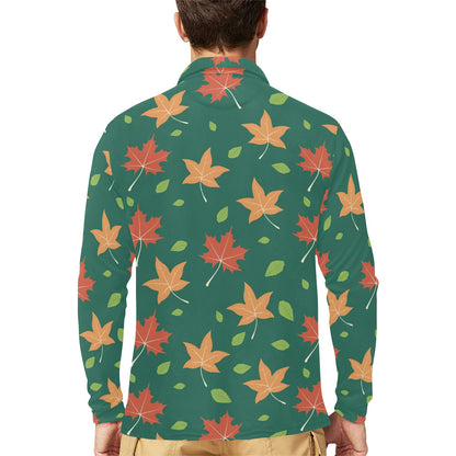 Maple Leaf Pattern Print Design 04 Long Sleeve Polo Shirt For Men's
