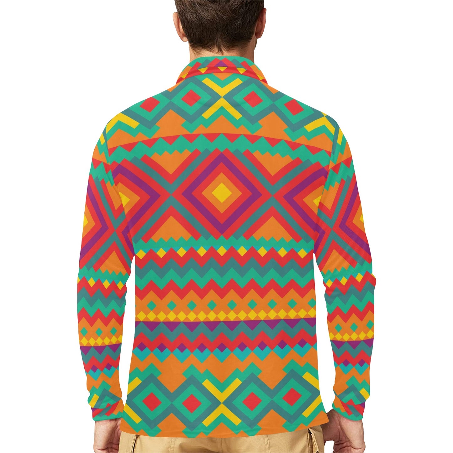 Mexican Pattern Print Design 04 Long Sleeve Polo Shirt For Men's