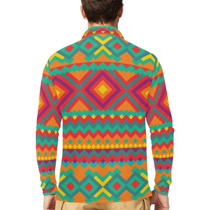 Mexican Pattern Print Design 04 Long Sleeve Polo Shirt For Men's
