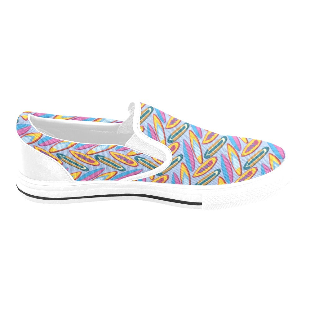 Surfboard Pattern Print Design LKS303 White Slip Ons Canvas Women's Shoes
