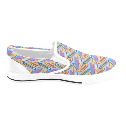 Surfboard Pattern Print Design LKS303 White Slip Ons Canvas Women's Shoes