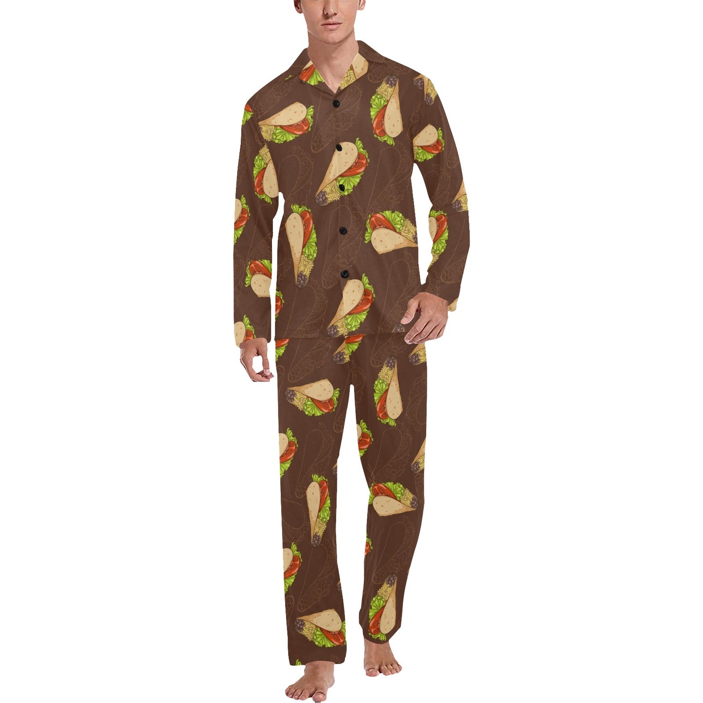 Taco Pattern Print Design TC08 Men's Long Pajama Set