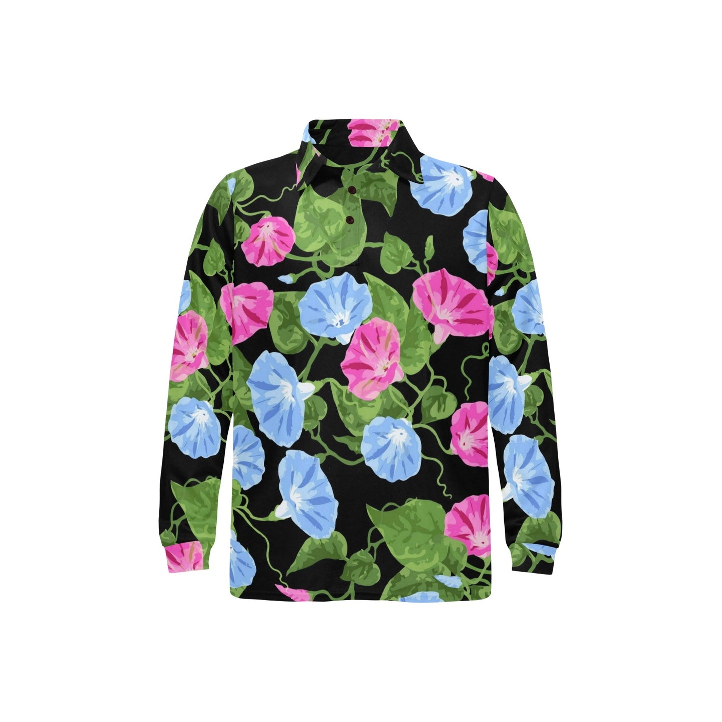 Morning Glory Pattern Print Design MG04 Long Sleeve Polo Shirt For Men's