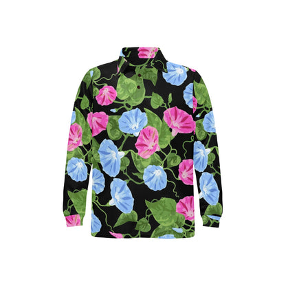 Morning Glory Pattern Print Design MG04 Long Sleeve Polo Shirt For Men's