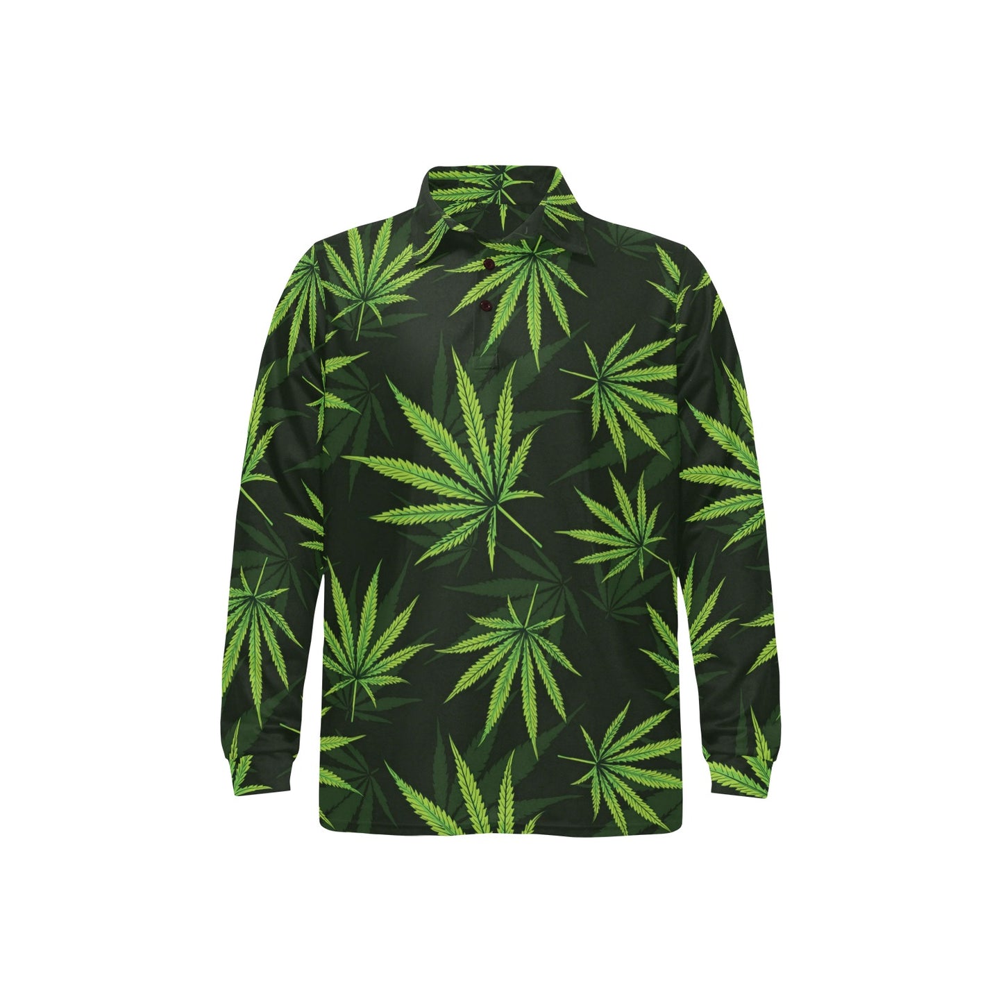 Pot Leaf Pattern Print Design A03 Long Sleeve Polo Shirt For Men's