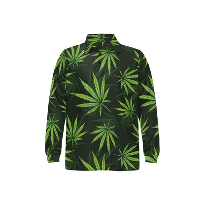 Pot Leaf Pattern Print Design A03 Long Sleeve Polo Shirt For Men's