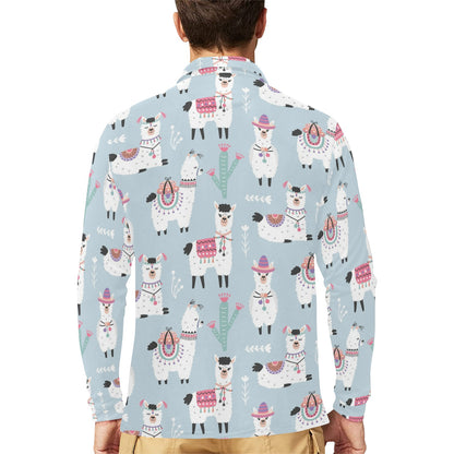 Llama Pattern Print Design 04 Long Sleeve Polo Shirt For Men's