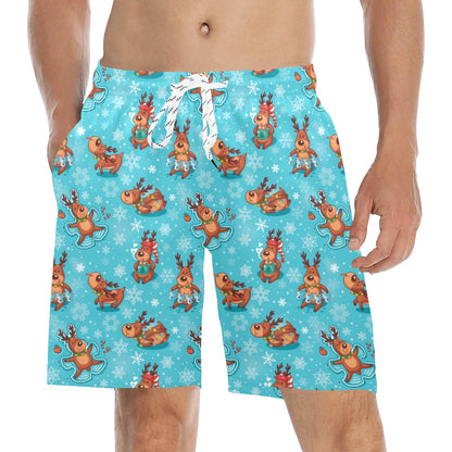 Reindeer Print Design LKS402 Men's Swim Trunks Beach Shorts