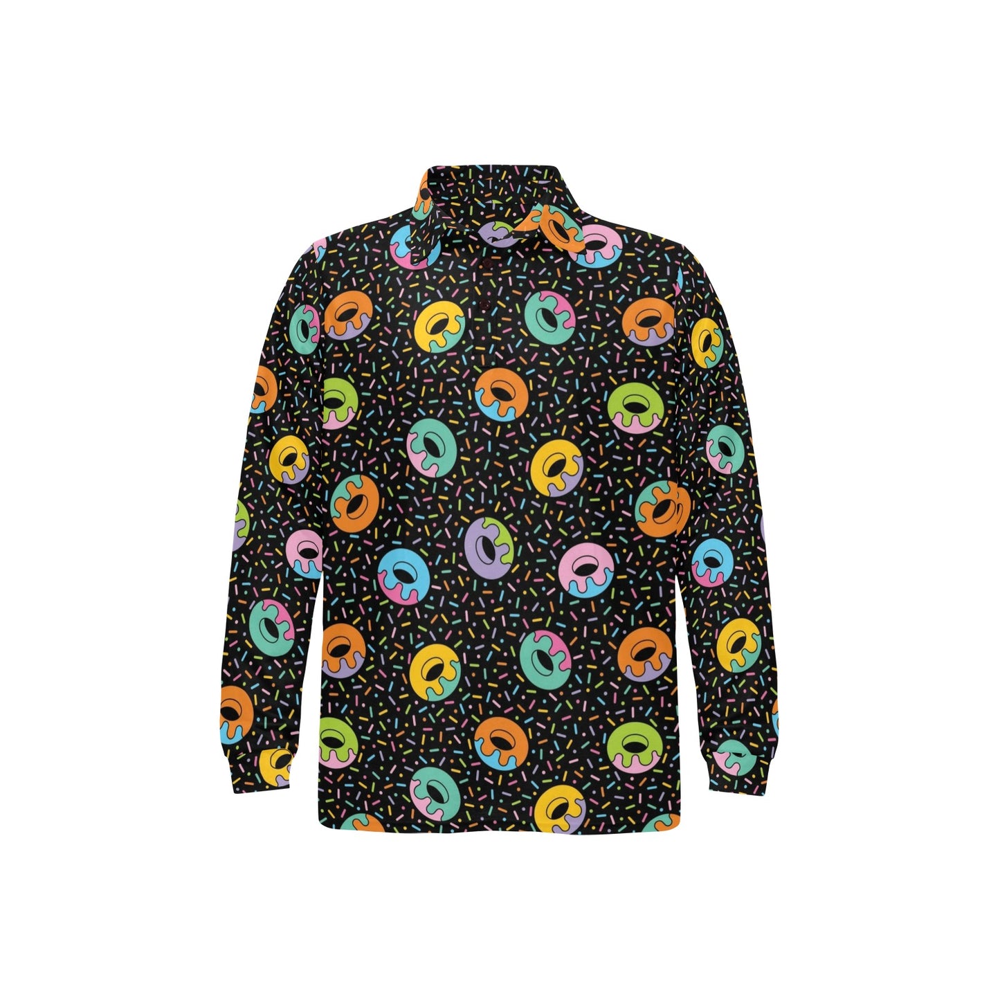 Donut Pattern Print Design DN012 Long Sleeve Polo Shirt For Men's
