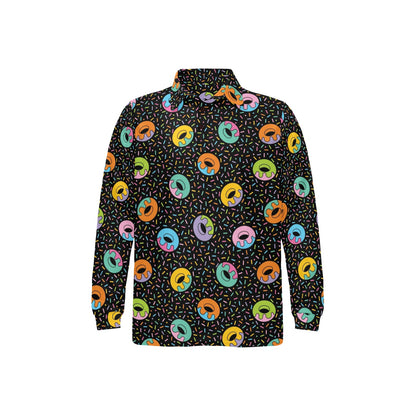 Donut Pattern Print Design DN012 Long Sleeve Polo Shirt For Men's