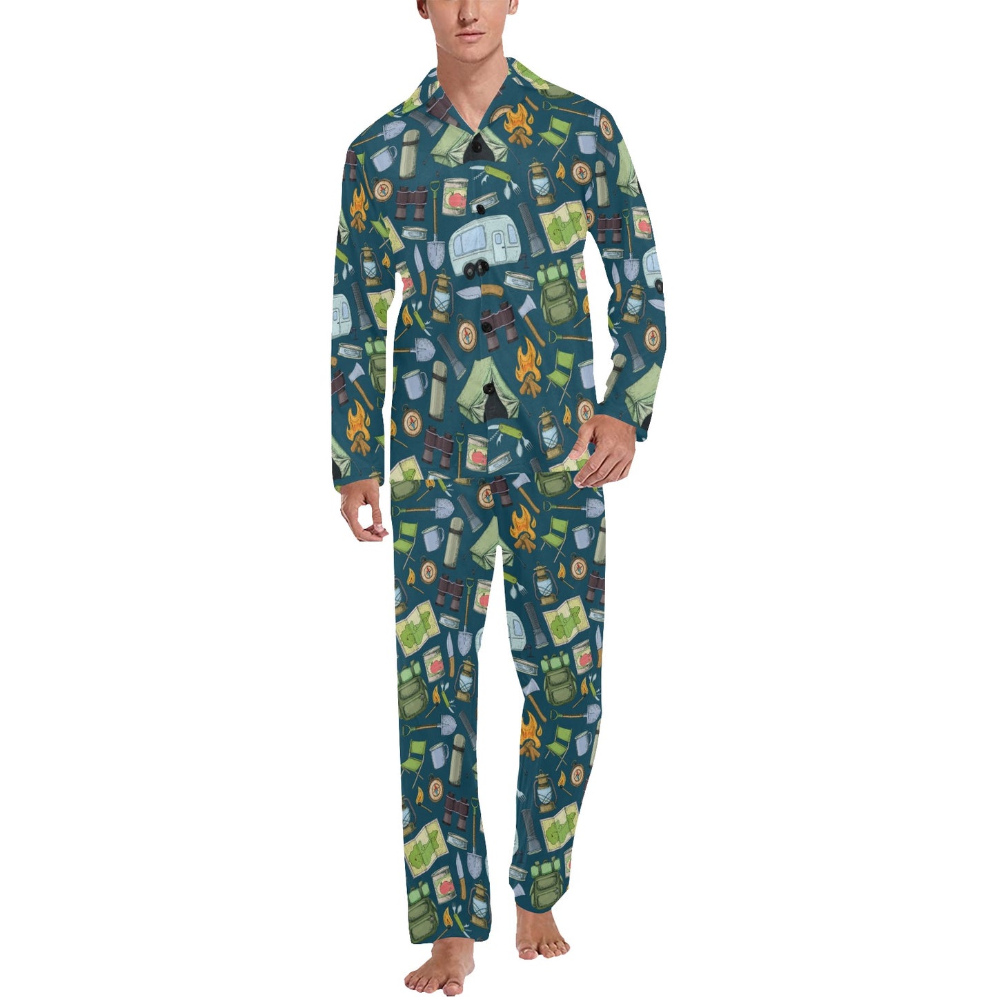 Camping Pattern Print Design 02 Men's Long Pajama Set