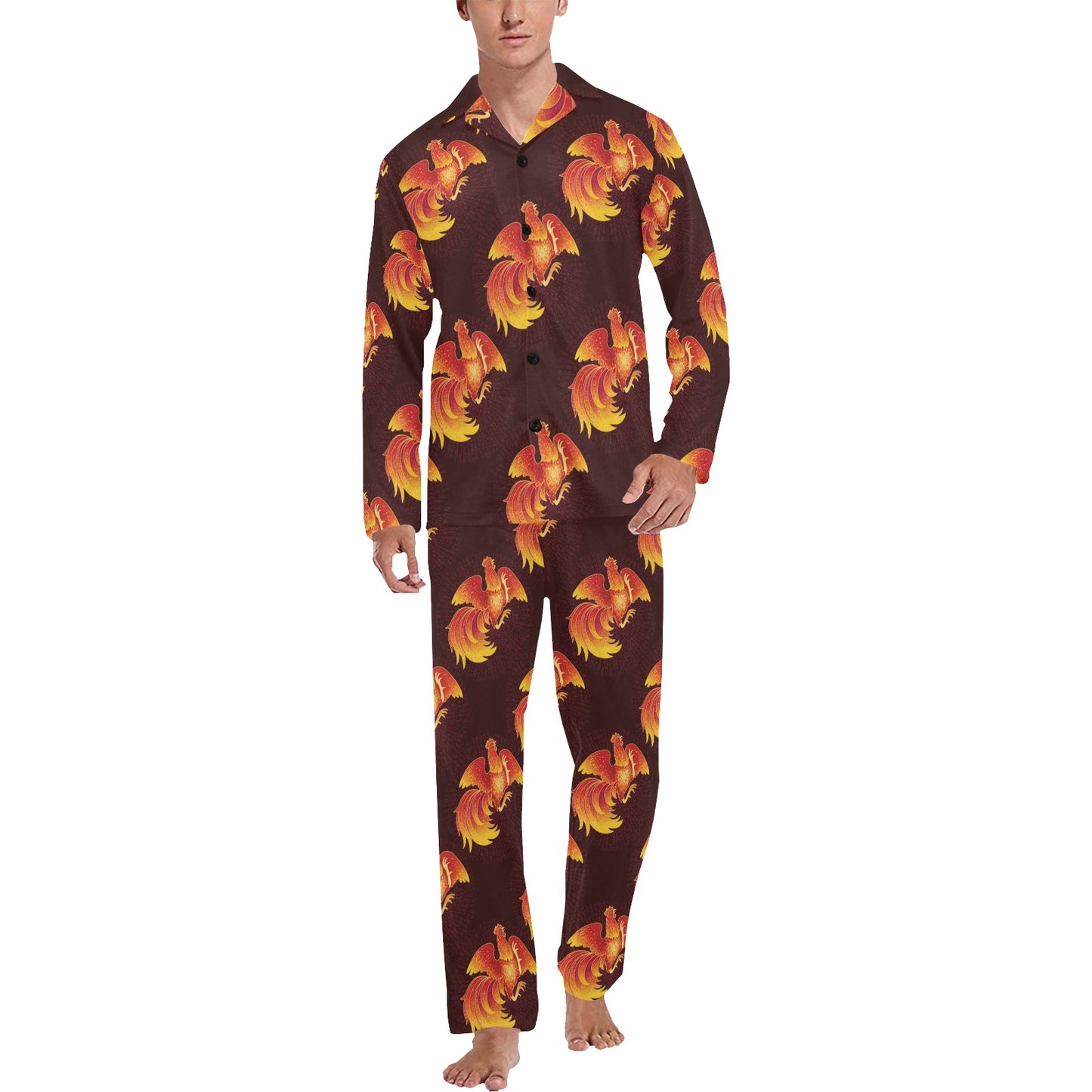 Rooster Pattern Print Design A04 Men's Long Pajama Set