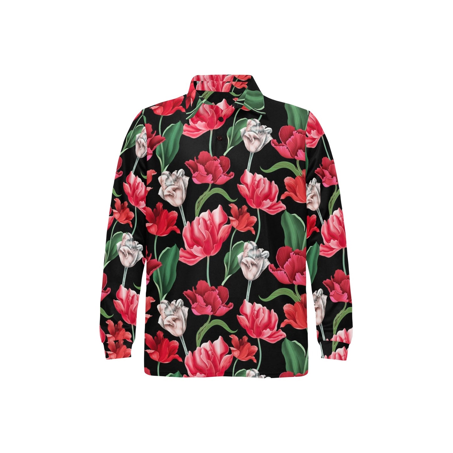 Tulip Pattern Print Design TP08 Long Sleeve Polo Shirt For Men's
